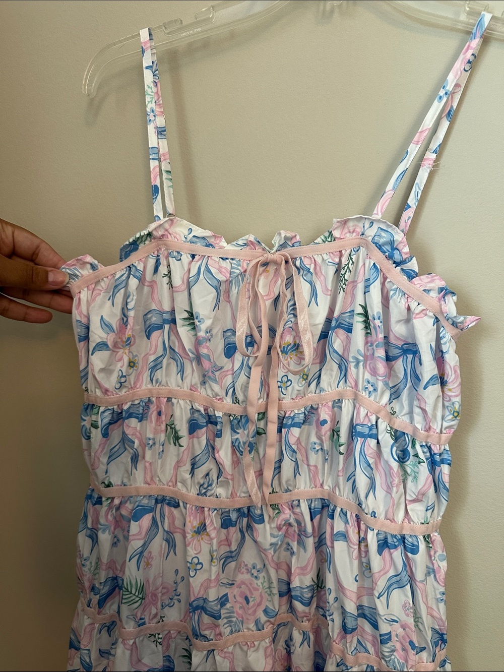 Simply Southern Pink, Blue & Green Floral Ruffled Dress - Picture 4 of 5
